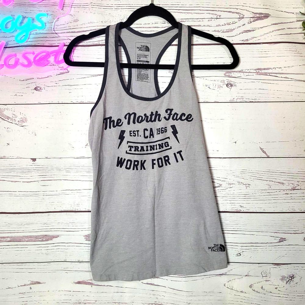 The North Face Gray Work For It Print Slim Fit Tank Top Womans Size Small